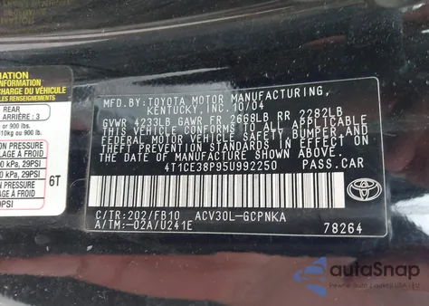 2005 Toyota Camry Solara Se из США, поврежденный, VIN 4T1CE38P95U992250